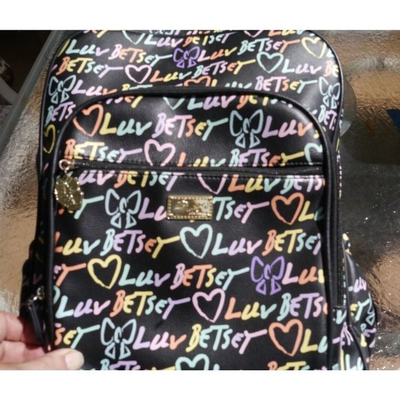 Backpack Luv Betsey Johnson Hearts Bows Black Pink Lg Bag 6 Pockets Polyurethane main image 12